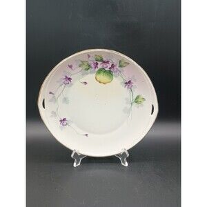 VTG Nippon Hand Painted Cake Plate with Handles Purple Violets Flowers Gold Rim